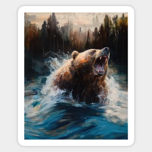 Bear in the River - Oil Painting Sticker